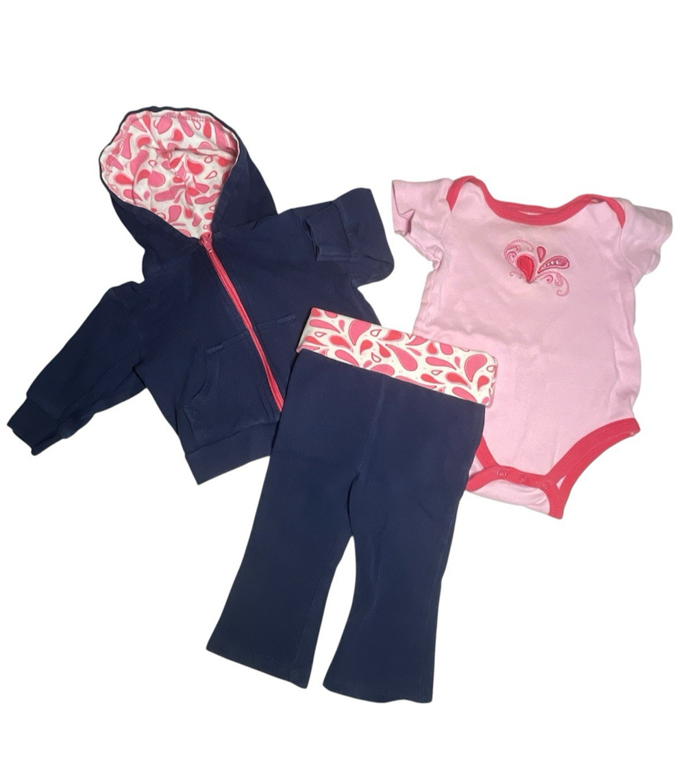 Yoga Sprout 3 Piece Set Outfit Bodysuit Hoodie Jacket Pant 3-6 Months Baby Girls